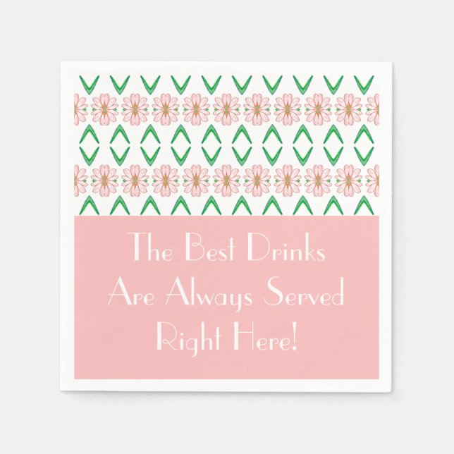 Serviette En Papier Floral rose avec vert et blanc (Devant)