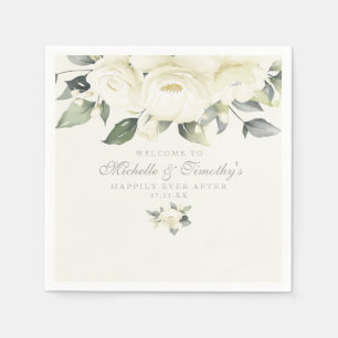 Serviette En Papier Floral Rose blanche