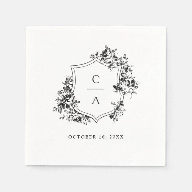 Serviette En Papier Floral Rose Botanique Mariage Crest (Devant)