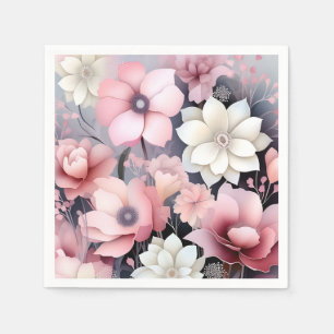Serviette En Papier Floral rose et gris doux