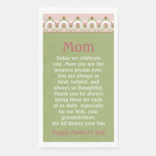 Serviette En Papier Floral Rose Et Vert Clair (Devant)