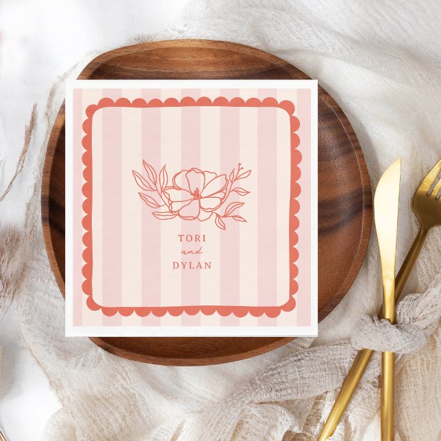 Serviette En Papier Floral rose Mariage en bande végétale (Créateur téléchargé)