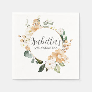 Serviette En Papier Floral Rose Or Blanc Personnalisé Quinceanera