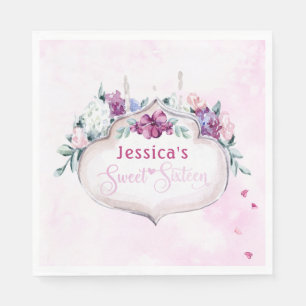 Serviette En Papier Floral rose Sweet 16