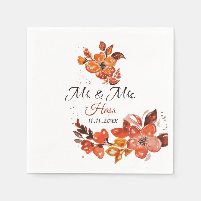 Serviette En Papier Floral rouge orange (Devant)