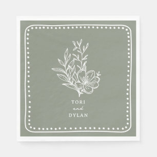 Serviette En Papier Floral Sage Green Bouquet Mariage