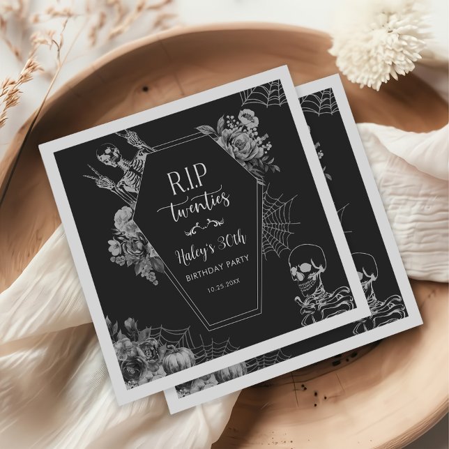 Serviette En Papier Floral Skull RIP Twenties 30th Birthday Party (Créateur téléchargé)