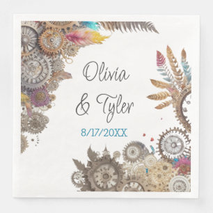 Serviette En Papier Floral Steampunk Mariage Date et noms