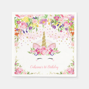 Serviette En Papier Floral Unicorn rose arc-en-ciel Papier d'anniversa