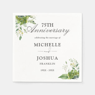Serviette En Papier Floral verdoyant 75e anniversaire du Mariage
