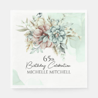 Serviette En Papier Floral vert personnalisé Vintage 65e anniversaire