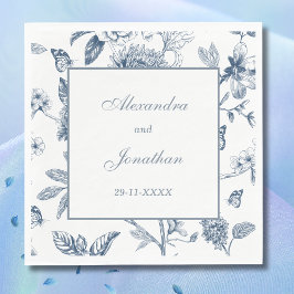 Serviette En Papier Floral Vintage bleu Mariage français
