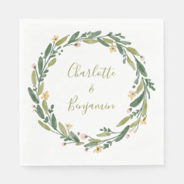 Serviette En Papier Floral Watercolor Wreath Script Mariage personnali