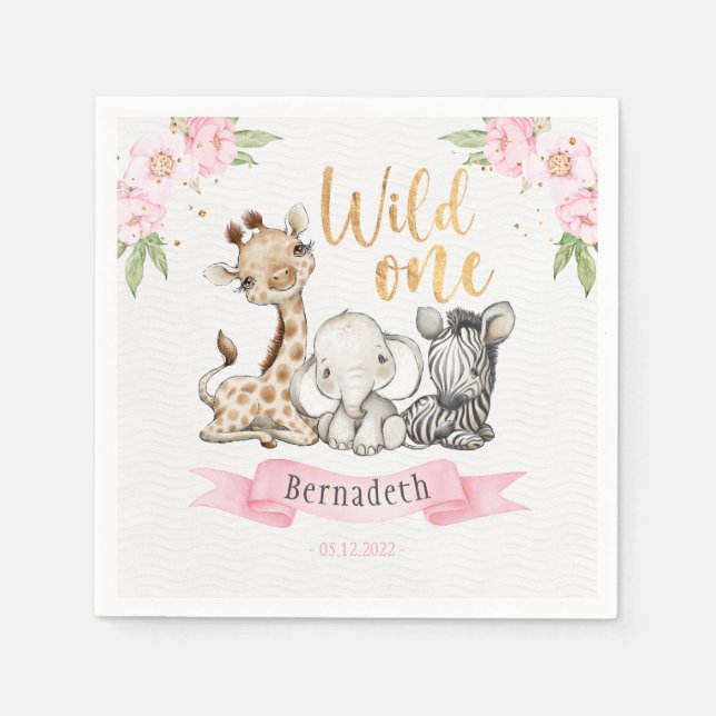 Serviette En Papier Floral Wild One Baby Animaux 1er anniversaire (Devant)
