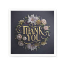 Serviette en papier florale élégante « Merci »