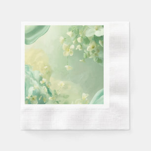 Serviette En Papier Florale rêveuse Vert Sauge Doux et Vert Menthe