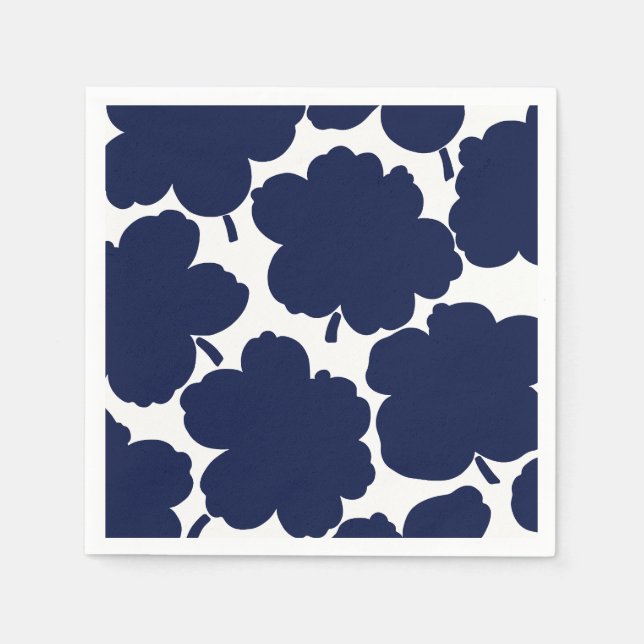 Serviette En Papier Florales audacieuses Monochrome Dark Navy (Devant)