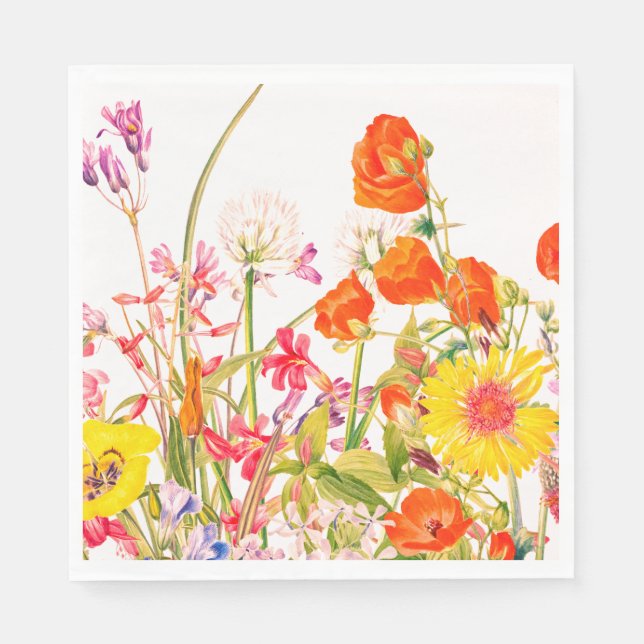 Serviette En Papier Florales Orange, Jaune, Bleu, Mauve (Devant)