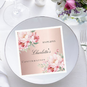 Serviette En Papier Floraux de roses roses roses en or rose Confirmati