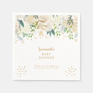 Serviette En Papier Flore blanche Verdure + confetti d'or