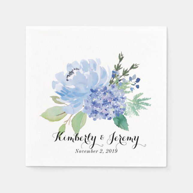 Serviette En Papier Flore bleue et serviettes personnalisées Hydrangea (Devant)
