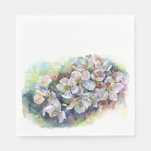 Serviette En Papier Flore d'aquarelle floraison pommier flux mariage (Devant)