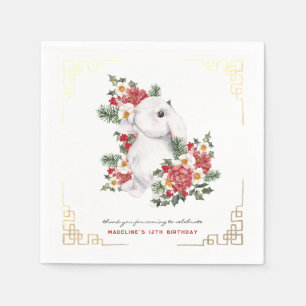 Serviette En Papier Flore de lapin d'hiver Anniversaire
