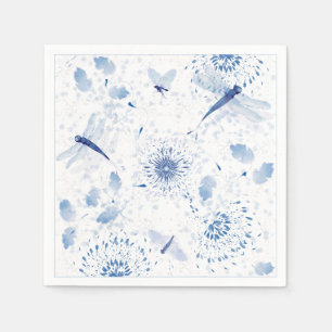 Serviette En Papier Flore de libellule de la Chinoiserie bleue