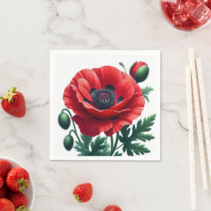 Serviette En Papier Flore de pavot rouge