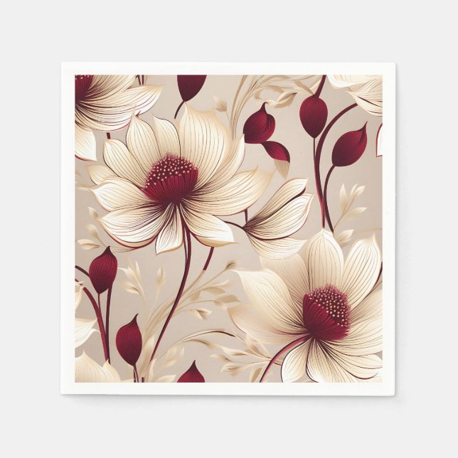 Serviette En Papier Flore Délicieuse Avec Fleurs Bourgognes (Devant)