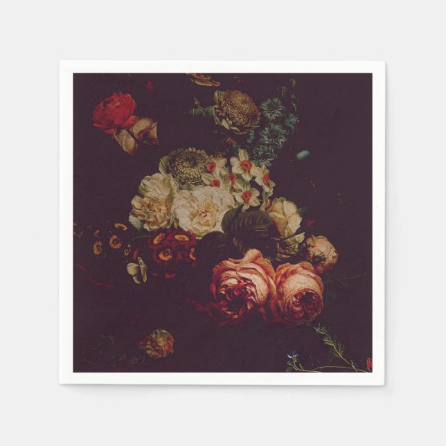 Serviette En Papier Flore foncé élégant bordeaux Moody (Devant)