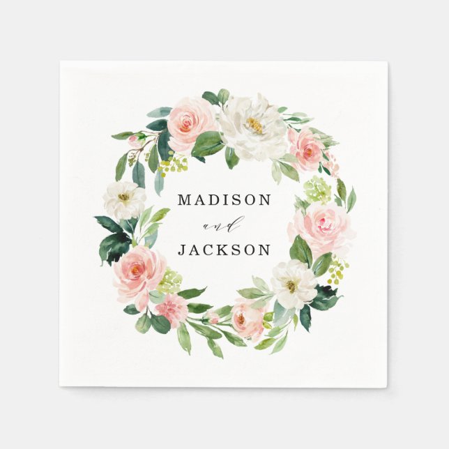Serviette En Papier Flores bleues | Mariage personnalisé (Devant)