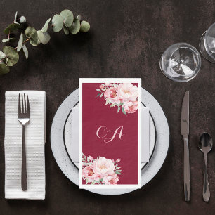 Serviette En Papier Flores de roses roses de Bourgogne monogramme anni