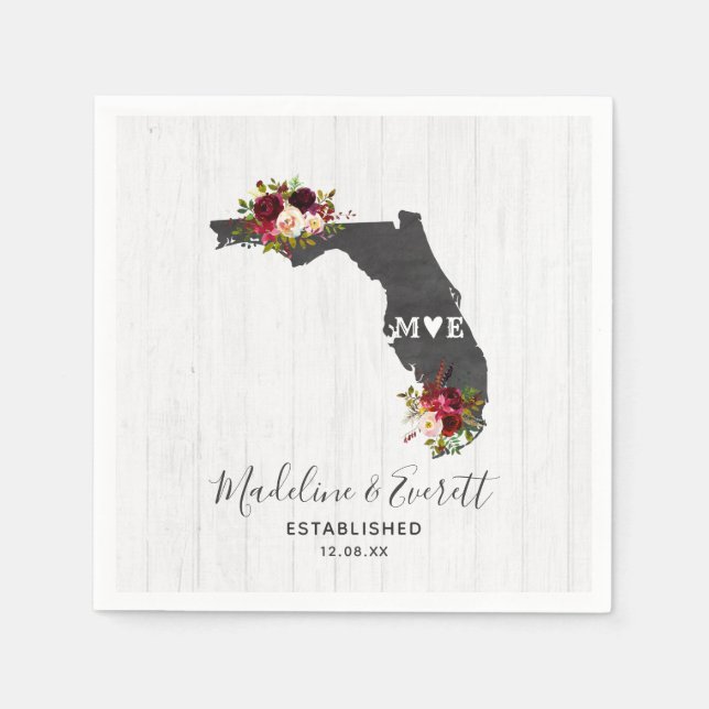 Serviette En Papier Florida State Rustic Wood Mariage Monogramme (Devant)