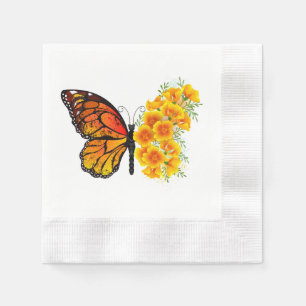 Serviette En Papier Flower Butterfly with Yellow California Poppy