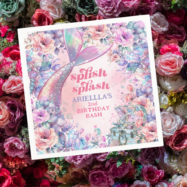 Serviette En Papier Flower Glitter Mermaid Tail 2nd Birthday (Créateur téléchargé)