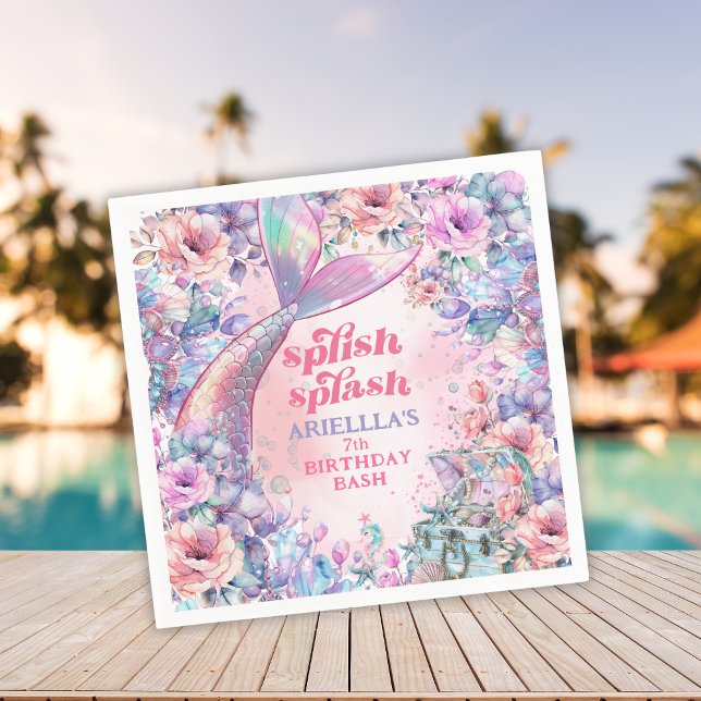 Serviette En Papier Flower Glitter Mermaid Tail 7th Birthday (Créateur téléchargé)