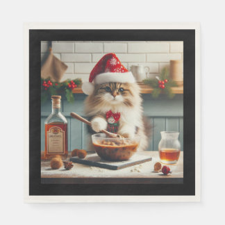 Serviette En Papier Fluffy cat baking boozy christmas pudding 