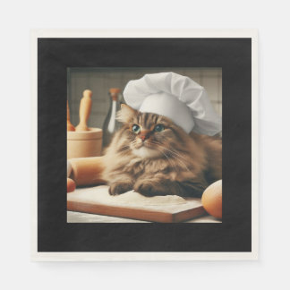 Serviette En Papier Fluffy cat cuire du pain sourdoué