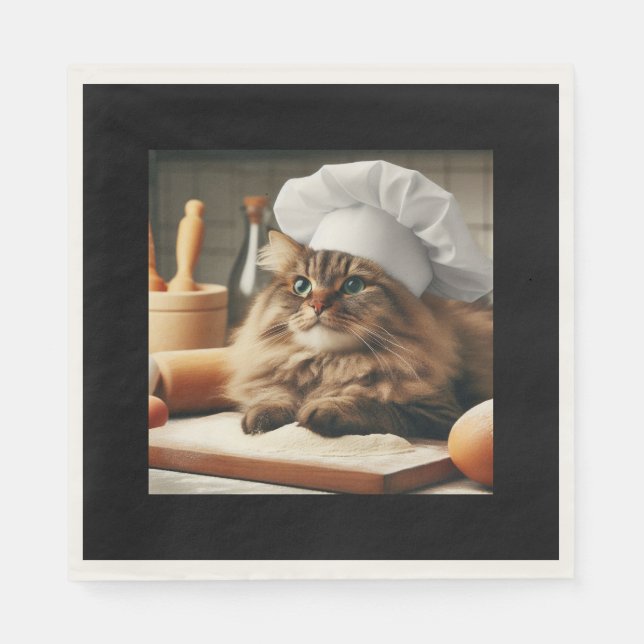 Serviette En Papier Fluffy cat cuire du pain sourdoué (Devant)