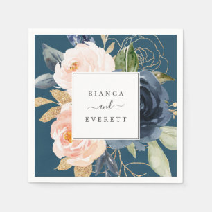 Serviette En Papier Flush et Navy Flowers   Mariage bleu