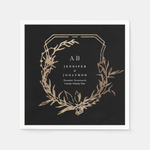 Serviette En Papier flûtes noires classiques motif or monogramme maria