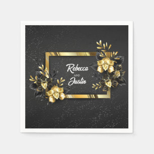 Serviette En Papier Foil Gold Black Orchidées Modern Boho
