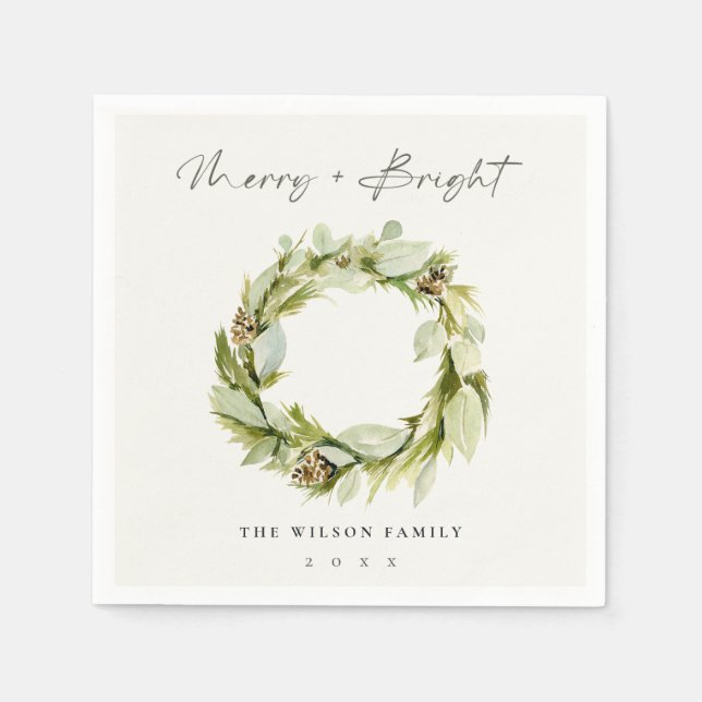 Serviette En Papier Folithe hiver Wreath Joyeux et brillant Noël (Devant)