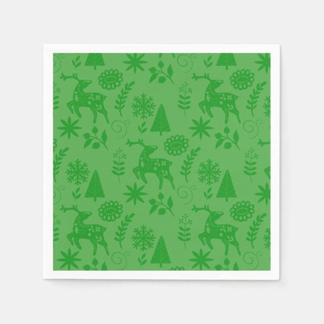 Serviette En Papier Folk Art Deer Forest Green (Devant)