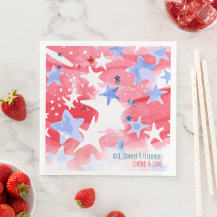 Serviette En Papier Fond aquarelle rouge avec étoile blanche et bleue