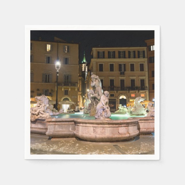 Serviette En Papier Fontaine de Neptune sur la Piazza Navona - Rome (Devant)