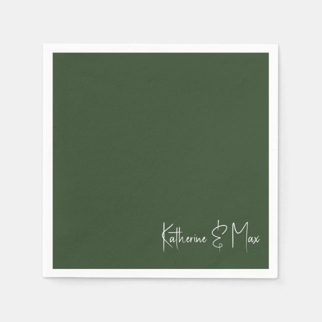 Serviette En Papier Forest Green Script Names Mariage Cocktail (Devant)