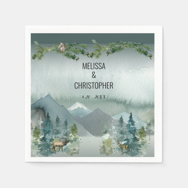 Serviette En Papier Forest Wonder Rustic Personnalisé Mariage Napkin (Devant)