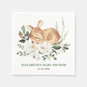 Serviette En Papier Forêt couchée Cerf Blanc Flore Végétal Fawn